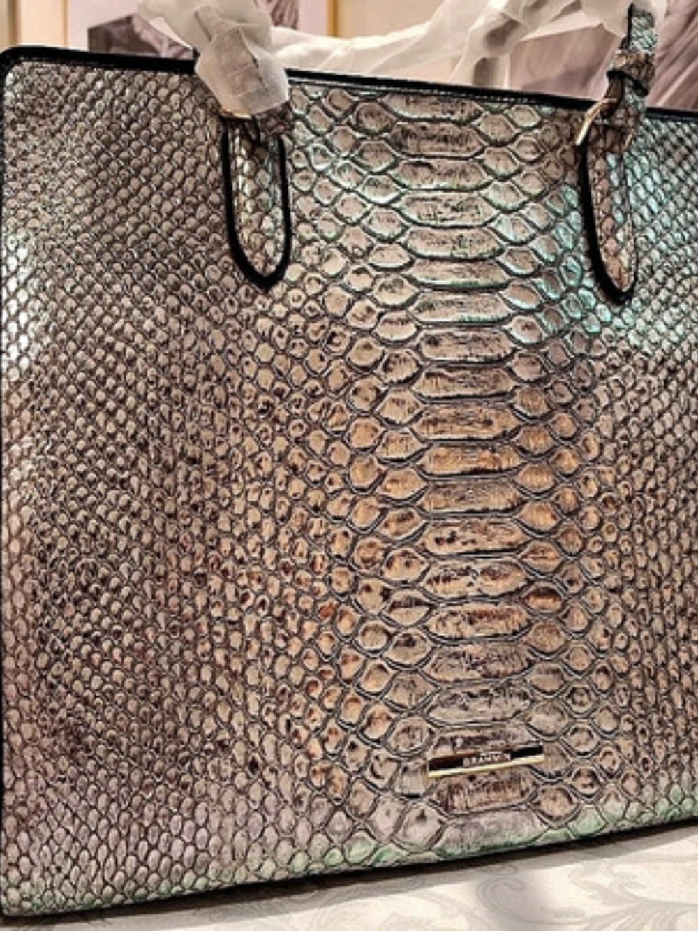 Brahmin Animal Print Tote in Brown & Green